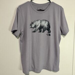 The North Face T-Shirt Unisex Large Short Sleeve Gray with White Bear Graphic